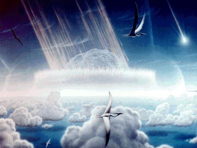 <p>An artist’s impression of the Chicxulub asteroid which is believed to have wiped out the dinosaurs</p>