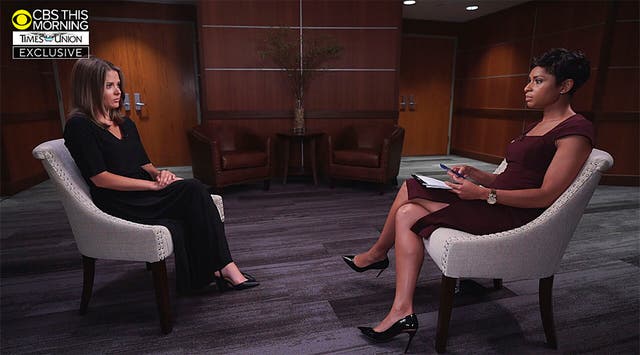 <p>This image provided by CBS This Morning/Times Union shows Brittany Commisso, left, answering questions during an interview with CBS correspondent Jericka Duncan on CBS This Morning, Sunday, Aug. 8, 2021, in New York. (CBS This Morning and Times Union via AP)</p>